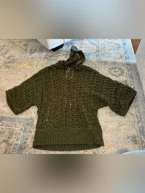 Free People Olive Open-Weave hoodie Short-Sleeve Sweater